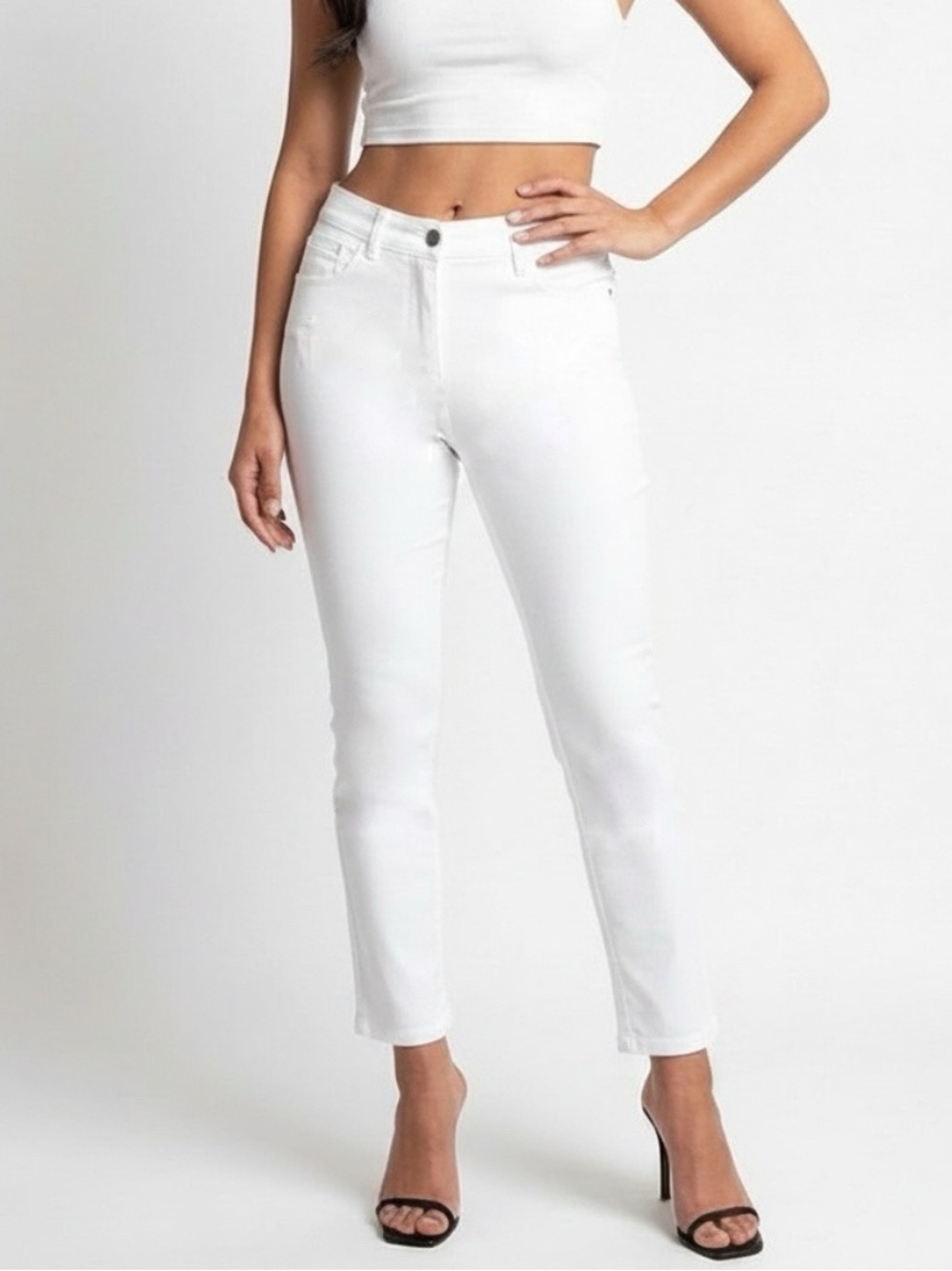 NWT 89th & Madison White High-Rise Slim Straight stretch jeggings w zip closure